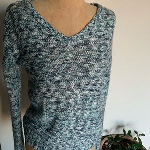 Blue and white long sleeve sweater